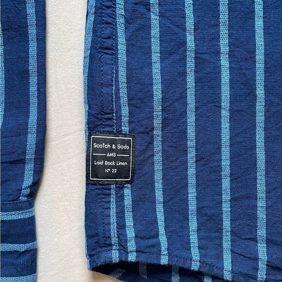 Scotch and Soda Blue Striped Long Sleeve Button Down Paradise Shirt Size Medium - Picture 8 of 9